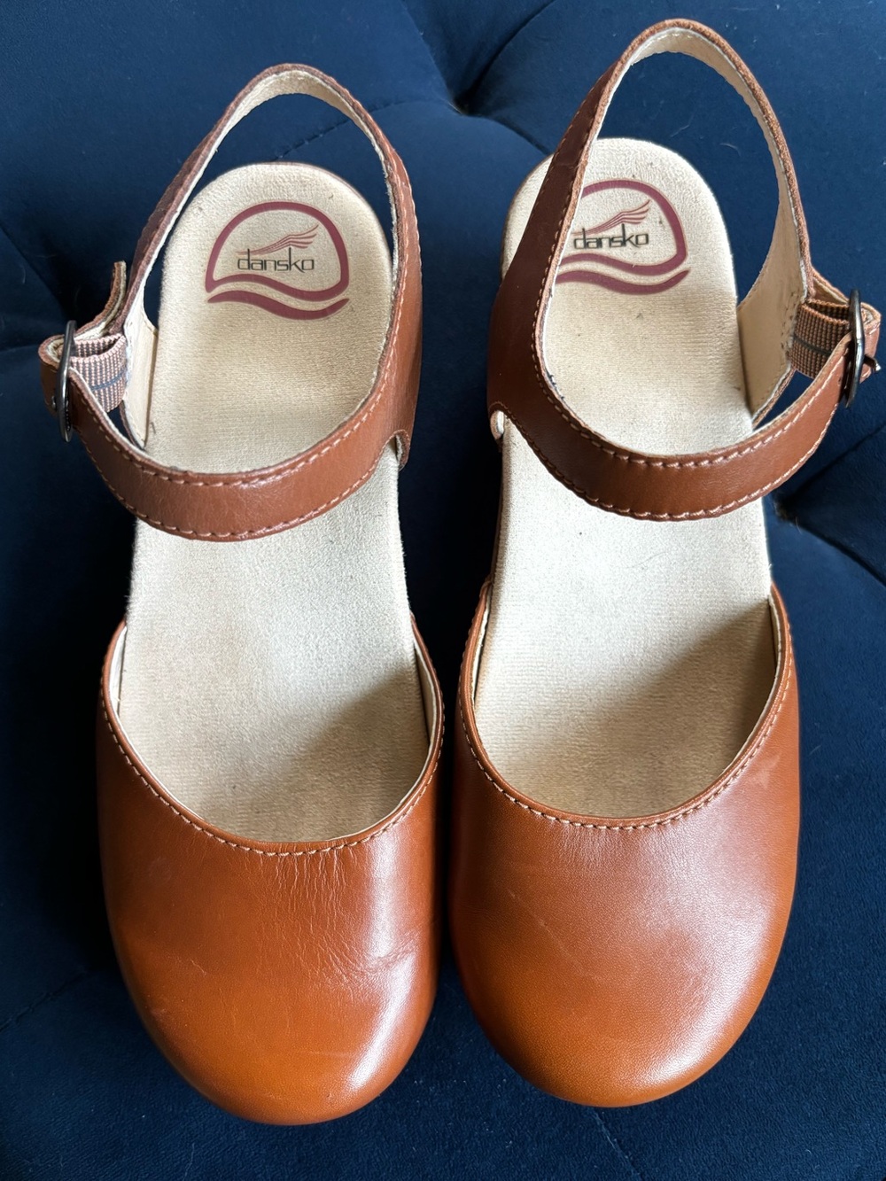 Dansko Camel Leather Mary Jane Slingback Clogs - Picture 2 of 6